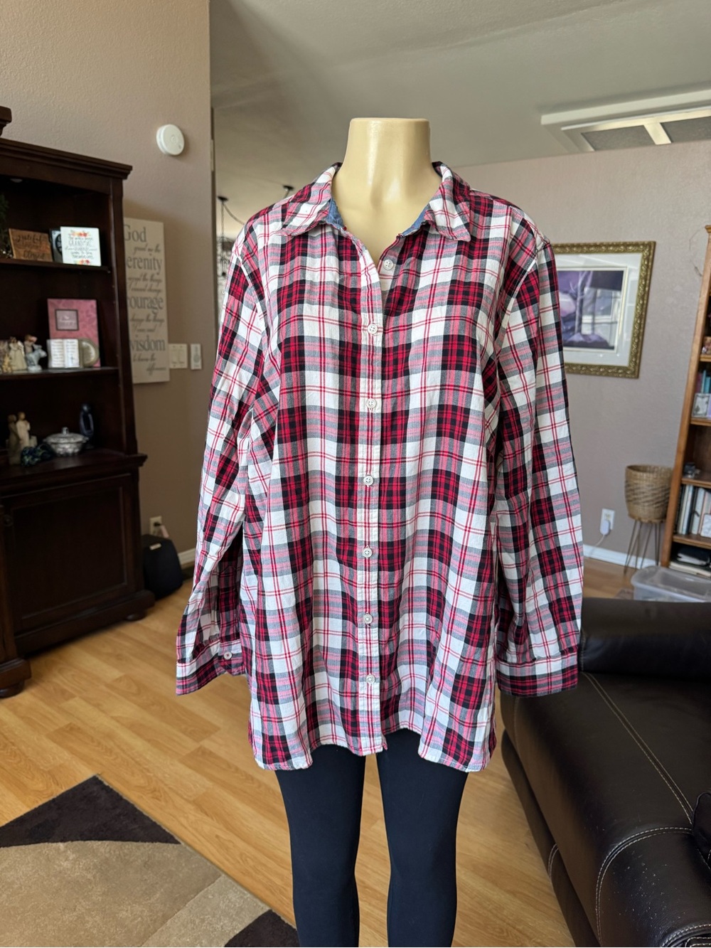 Charter Club red, gray & white plaid button down shirt-size 20W